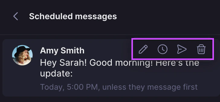 Editing scheduled message options