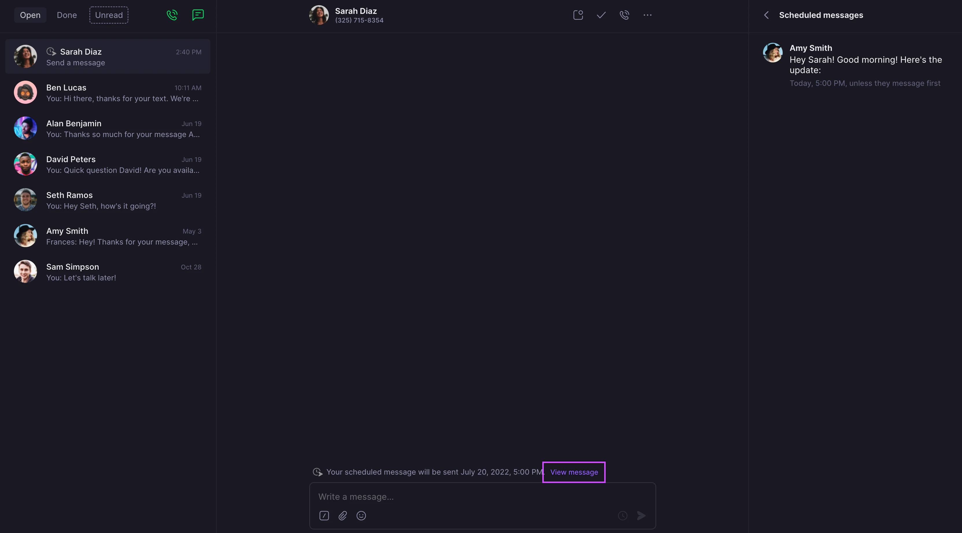 Viewing scheduled messages list