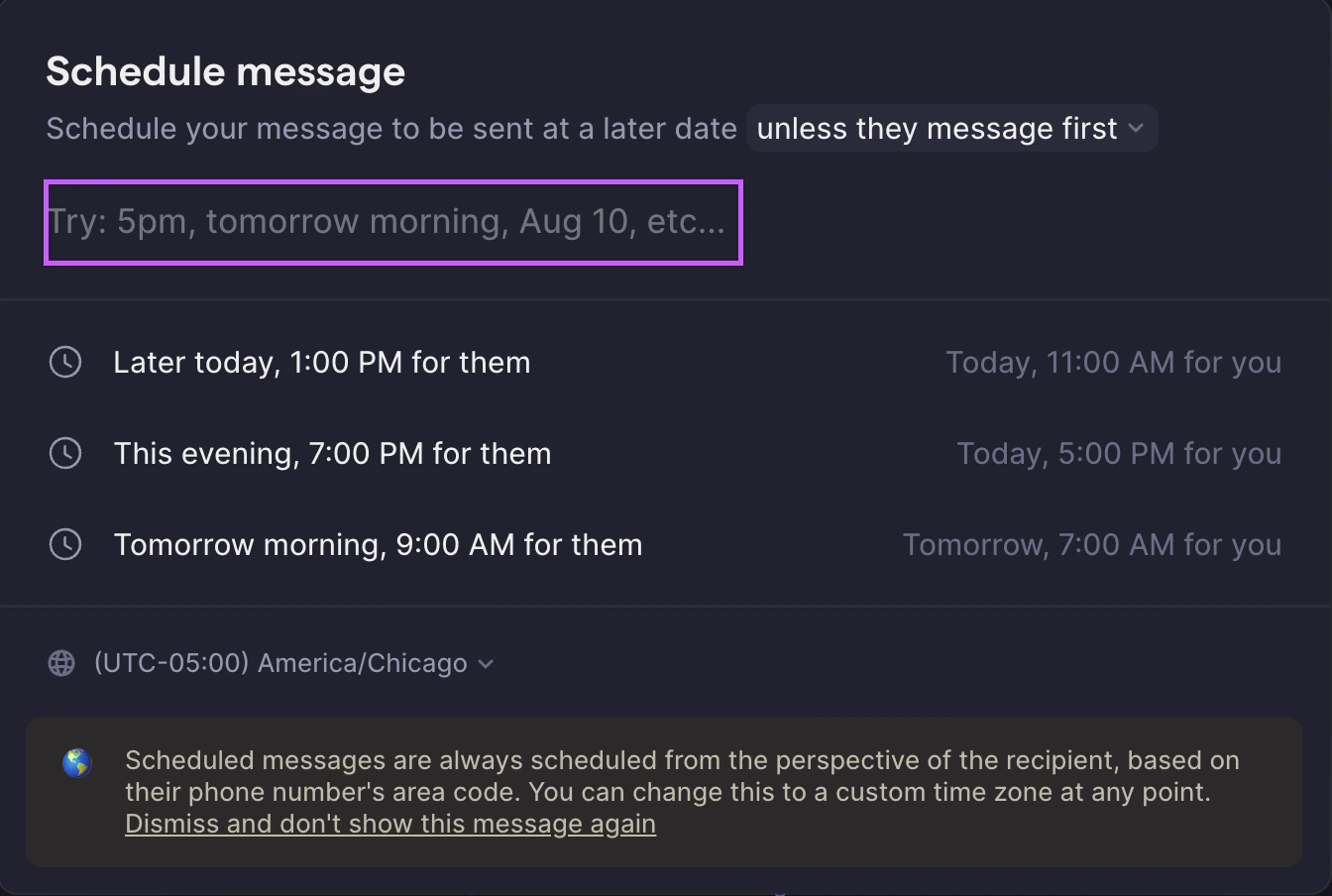 Natural language time input for scheduling