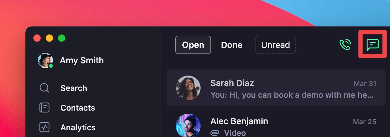 Conversation and chatbox icon in Quo