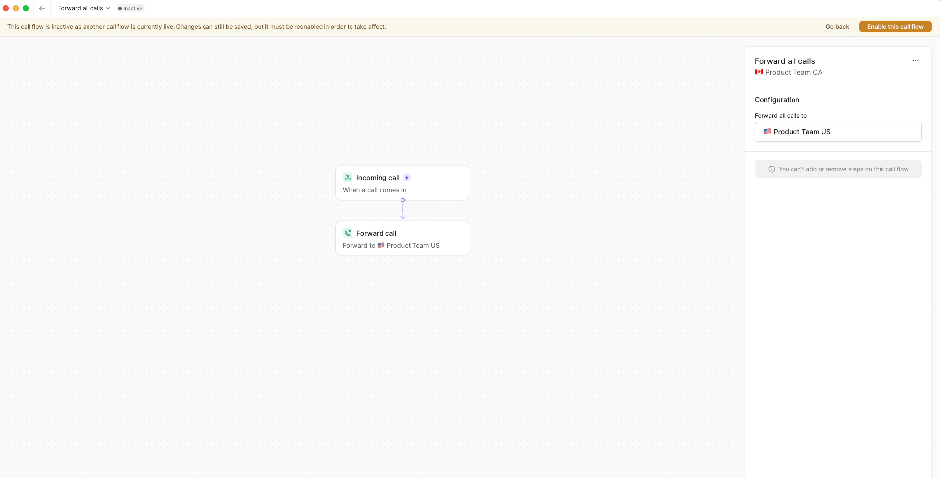 Enabling call forwarding flow