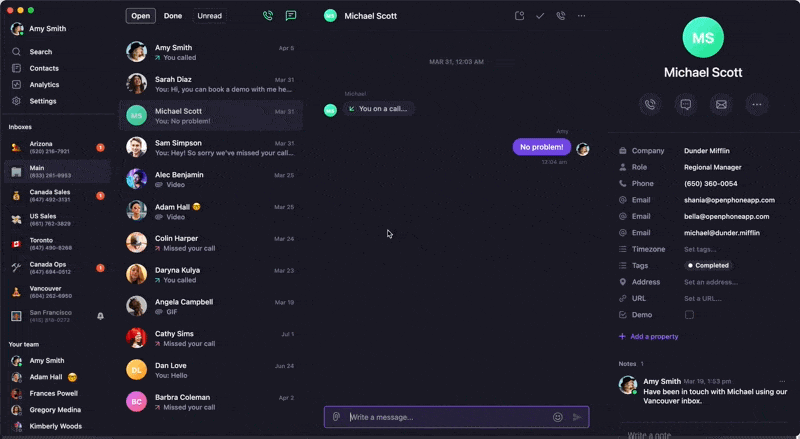 Selecting and sending a snippet in Quo
