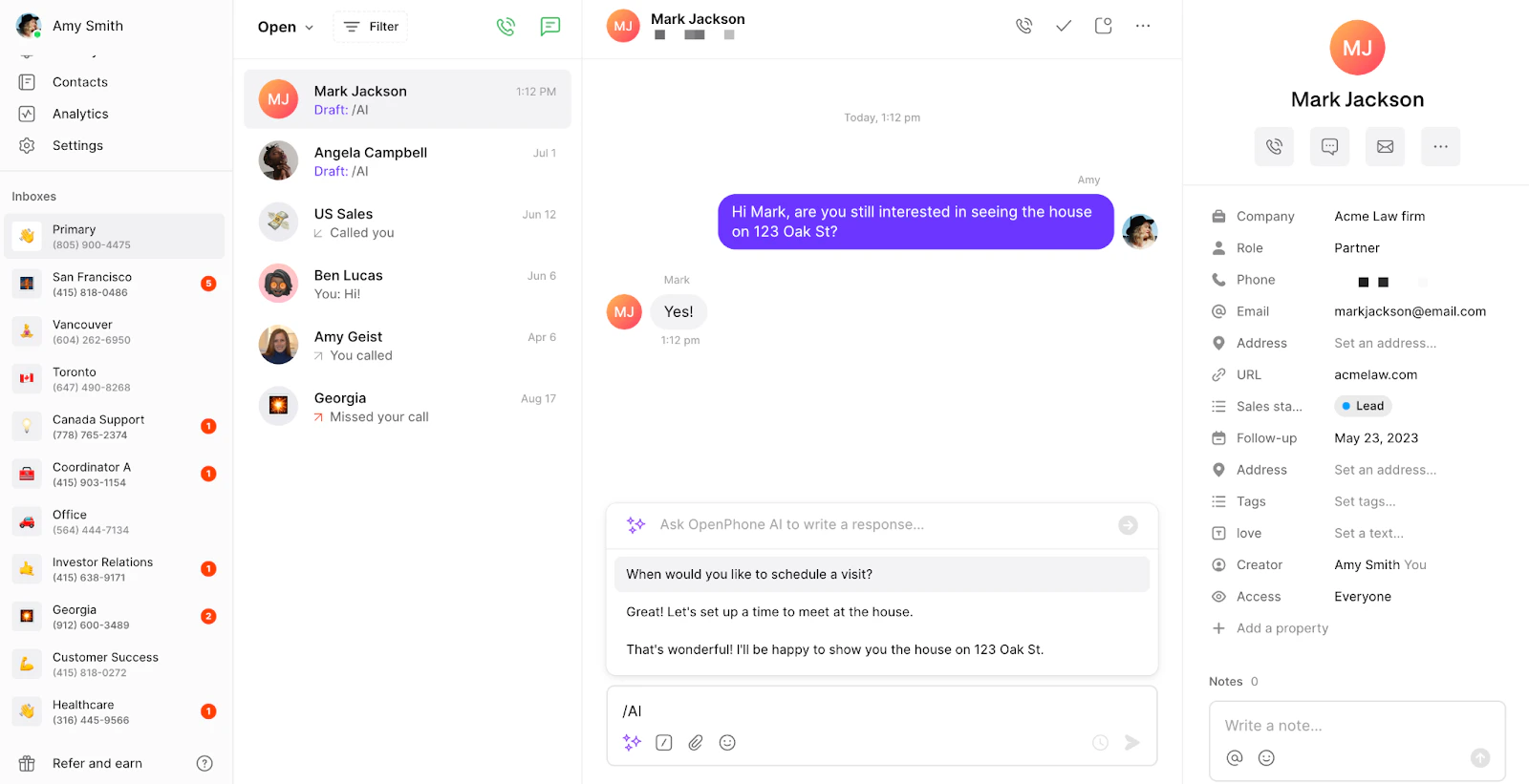 AI message response suggestions in Quo