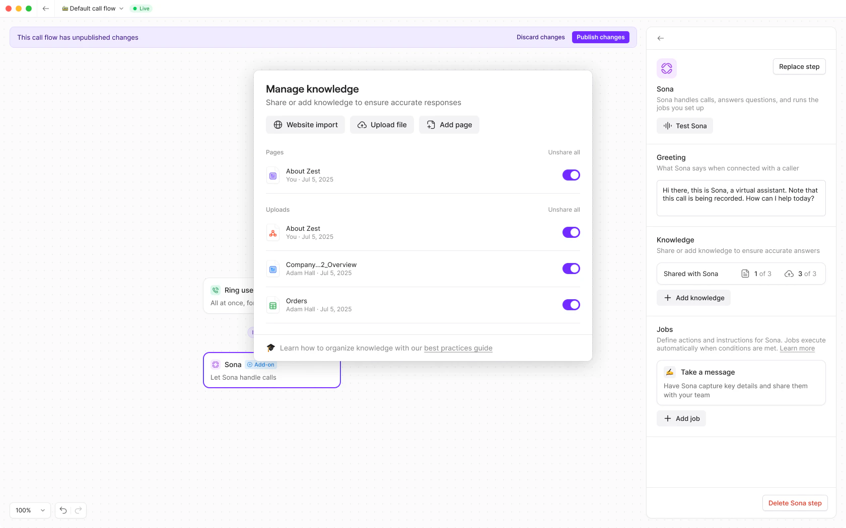Knowledge upload interface showing supported formats
