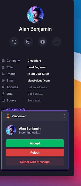 Incoming call with name and emoji on desktop