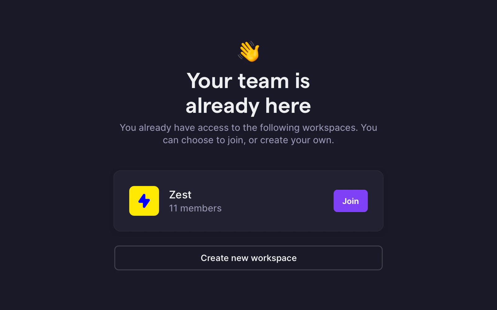 Join workspace screen for domain users