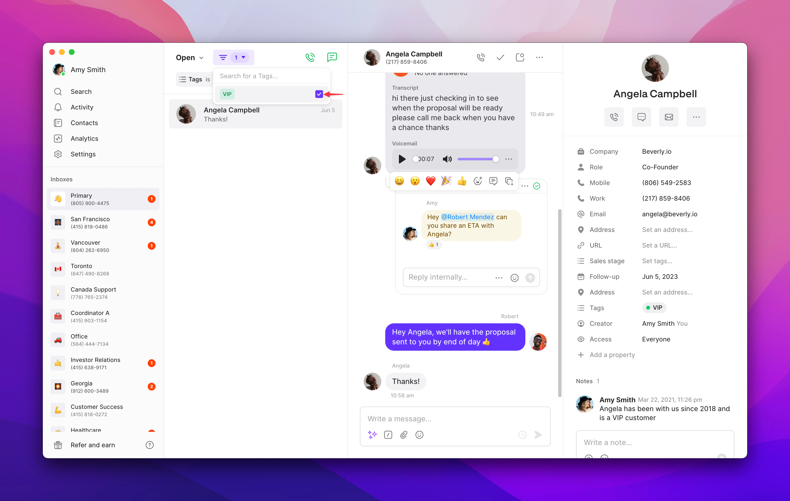 Setting up contact property filters