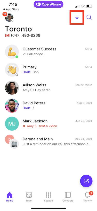 iOS filter interface