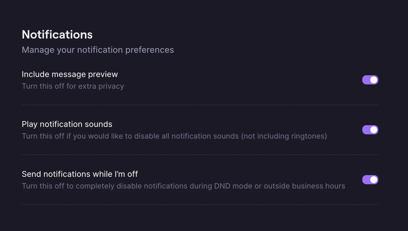 Silent notification settings