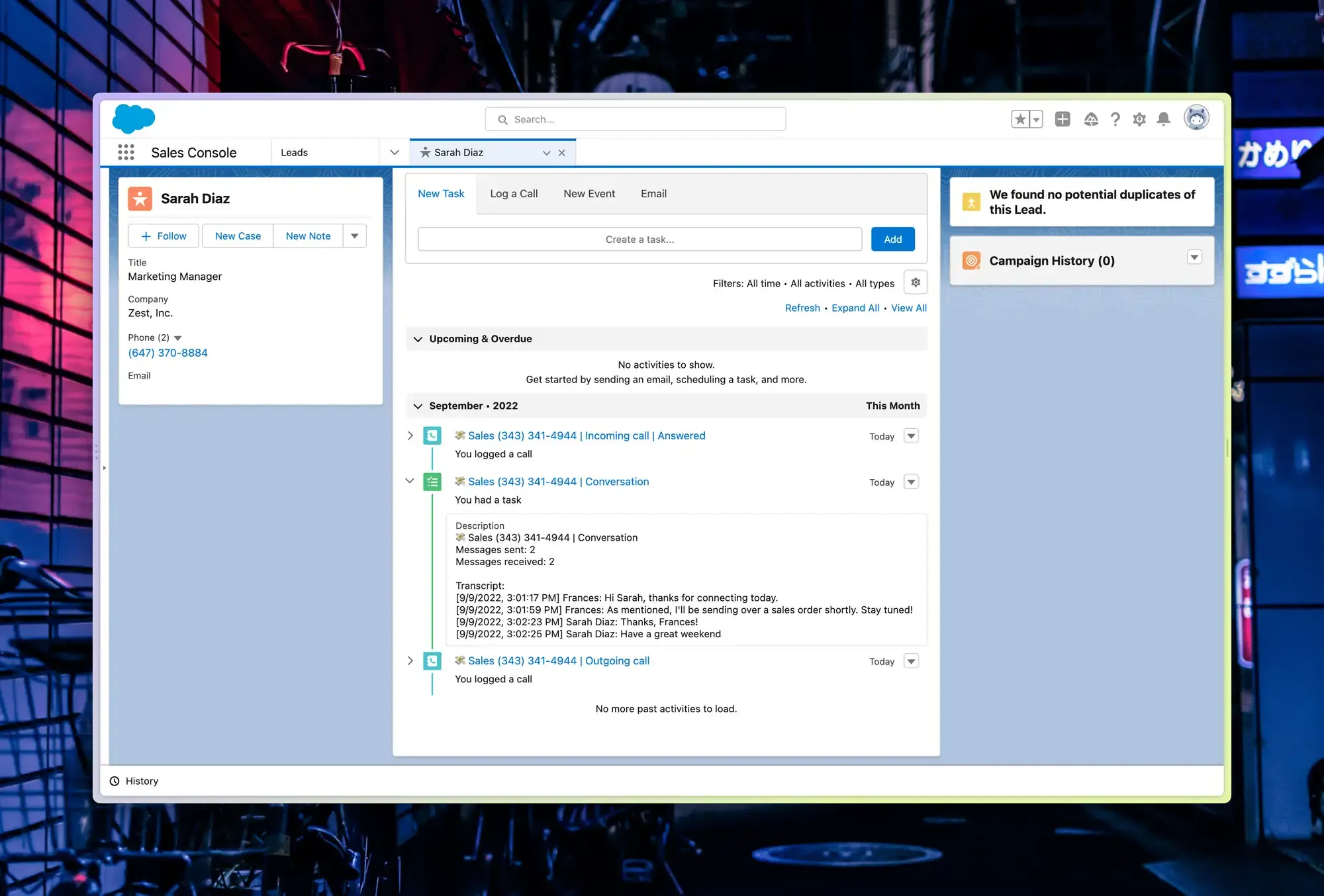 Text message conversations in Salesforce