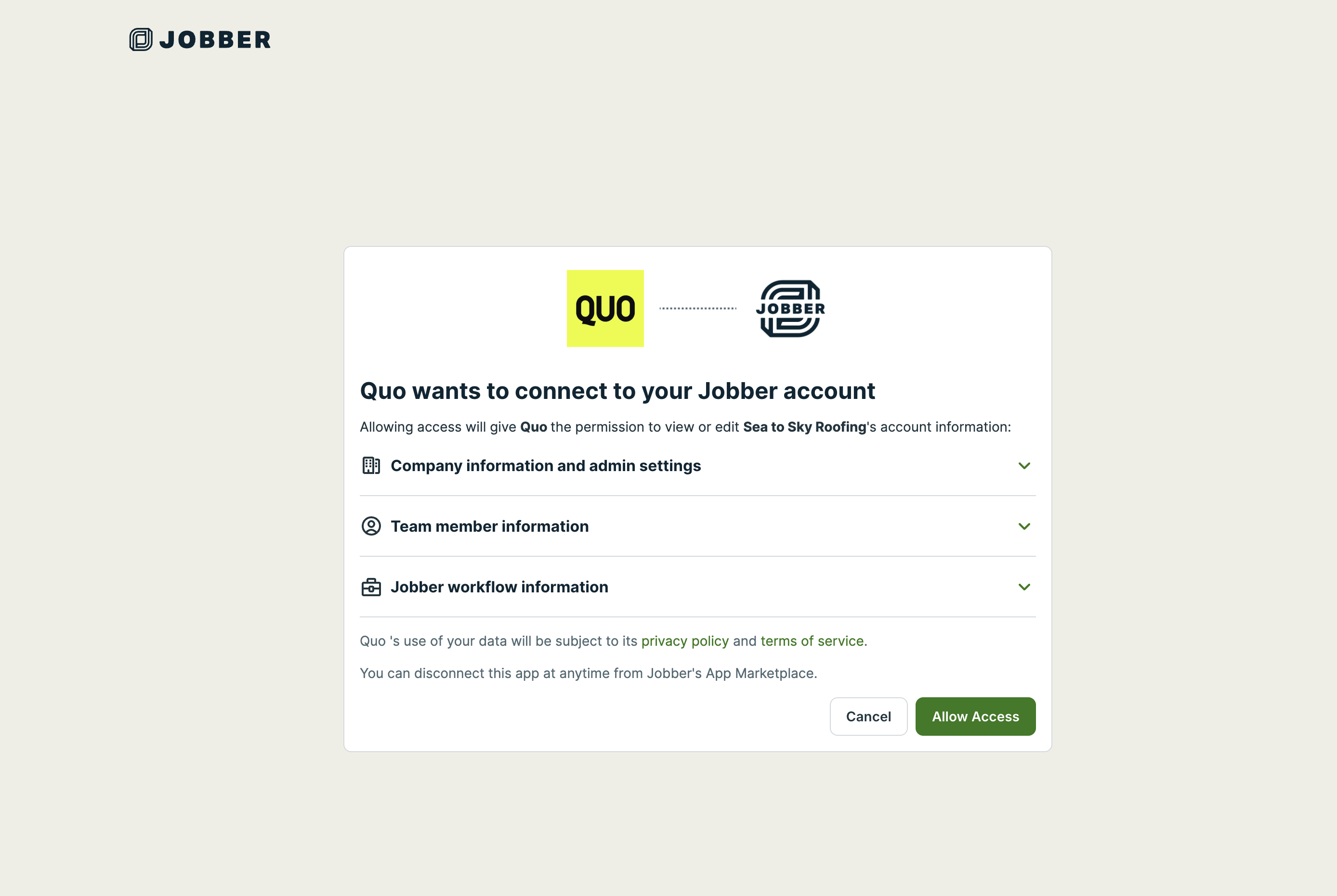 Call summary syncing from Quo to Jobber