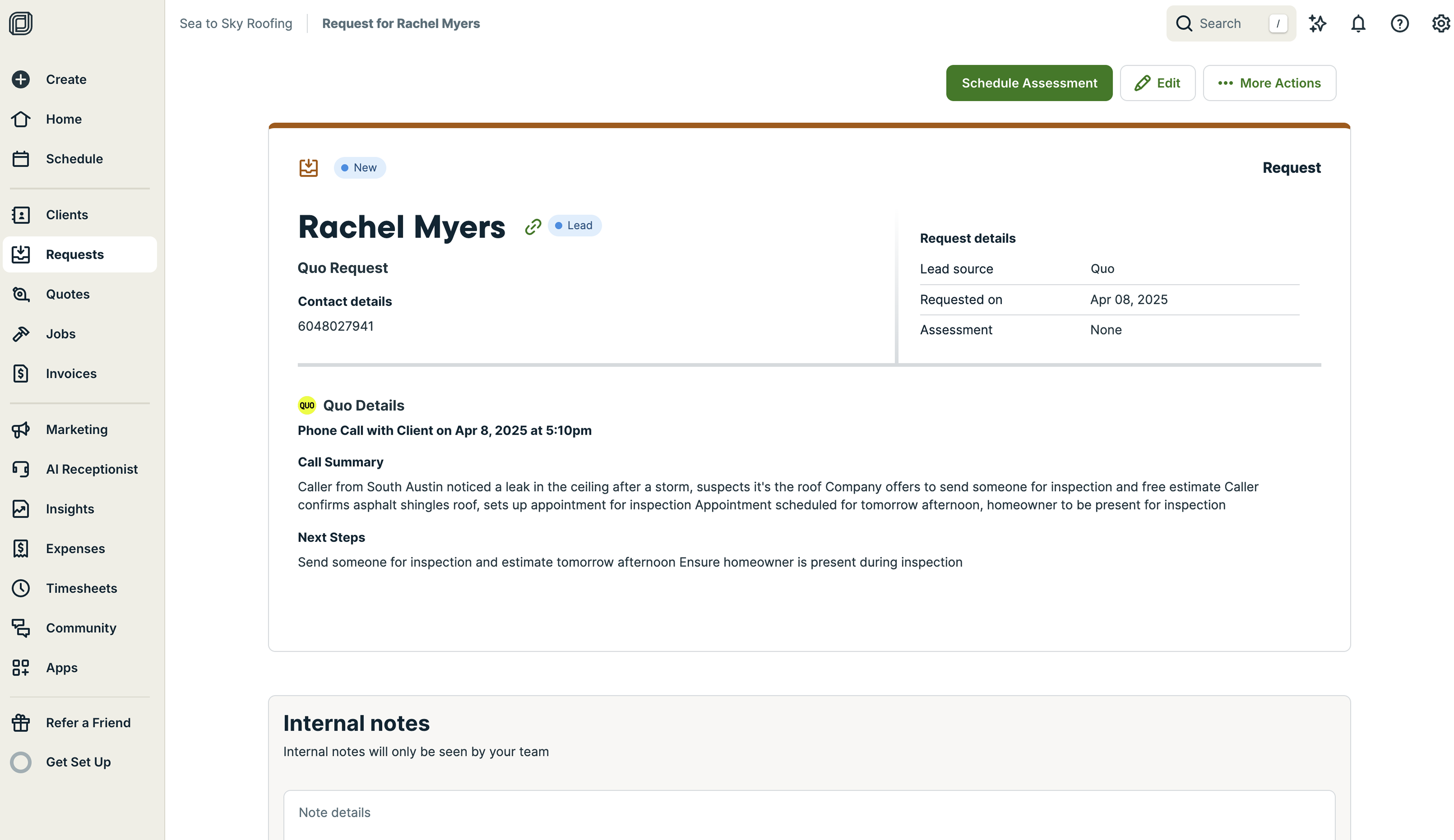 Jobber integration setup in Quo settings