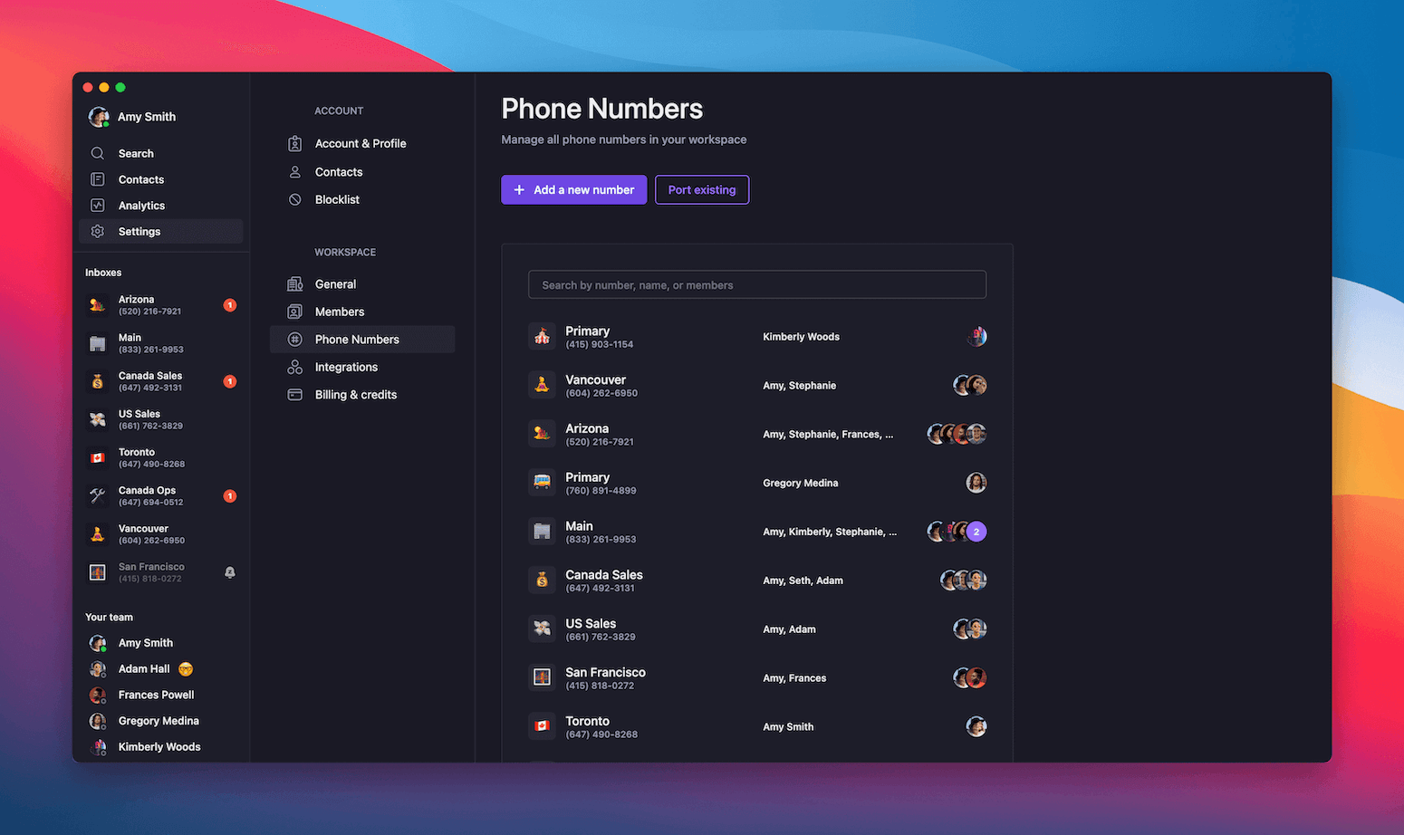 Sélection d’un numéro de téléphone pour l’intégration à Slack