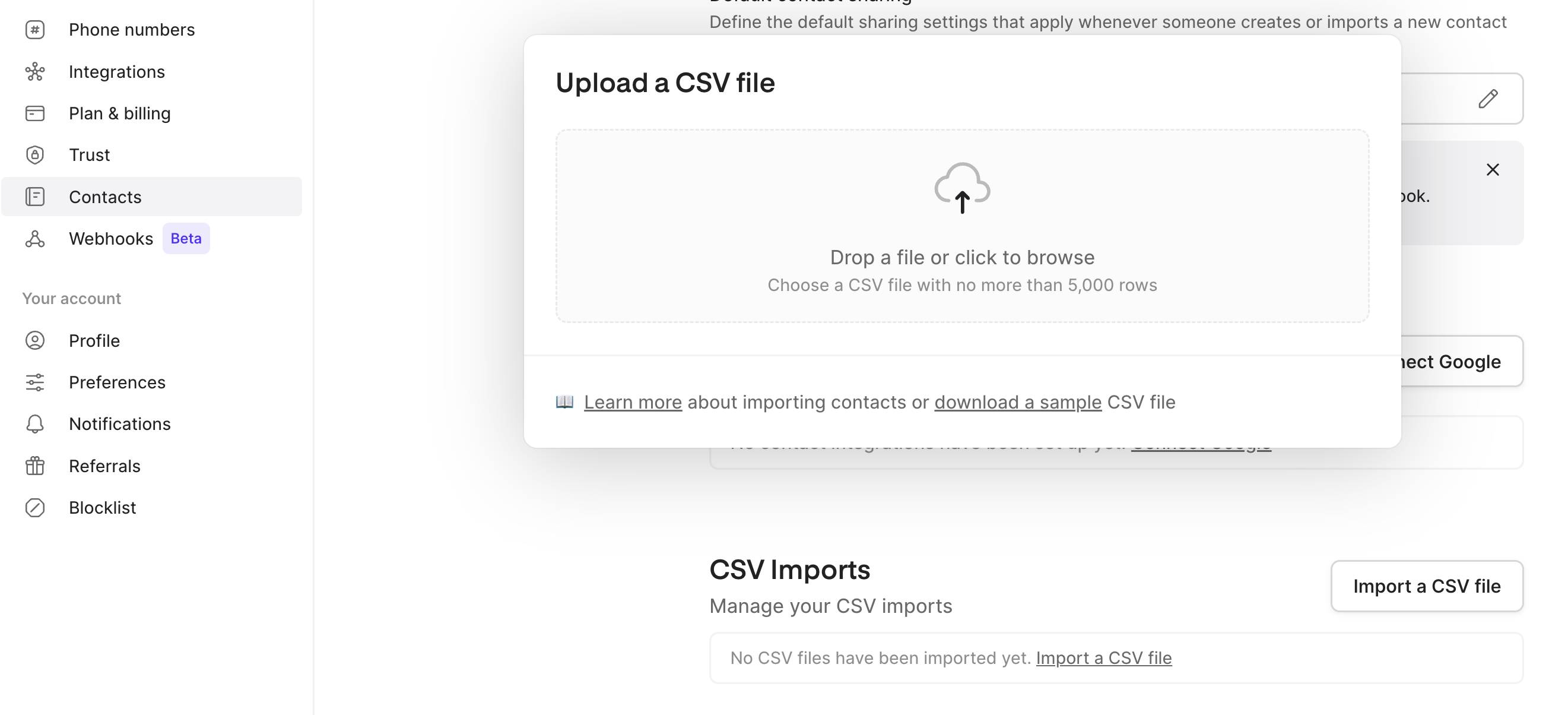 Interfaz para subir CSV