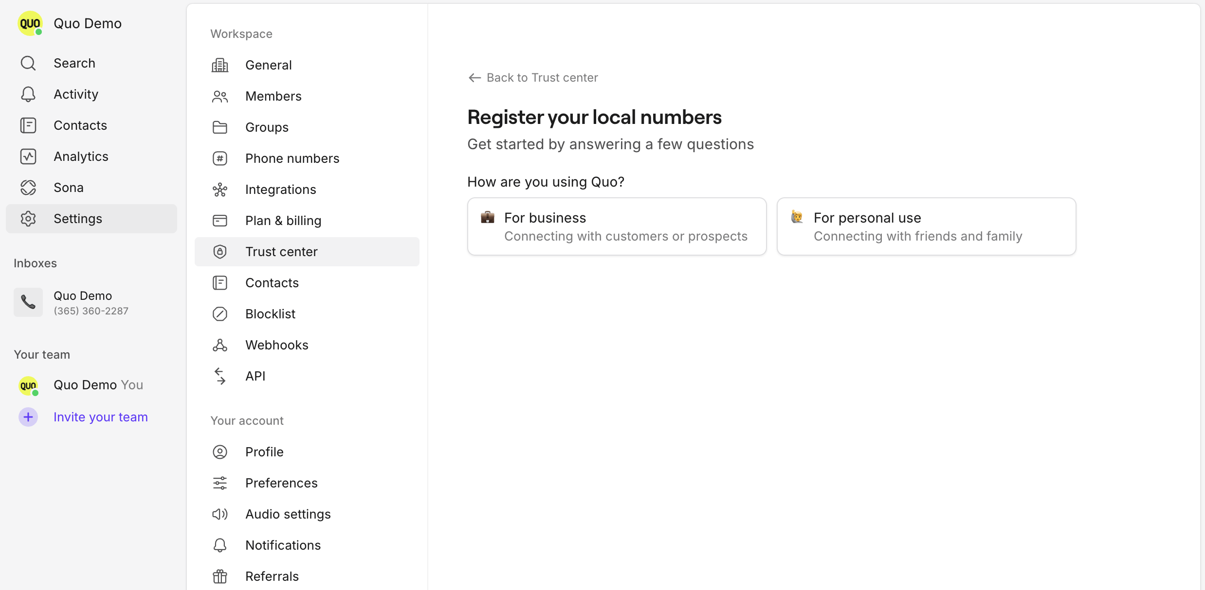 Opción “For business” seleccionada en el flujo de registro