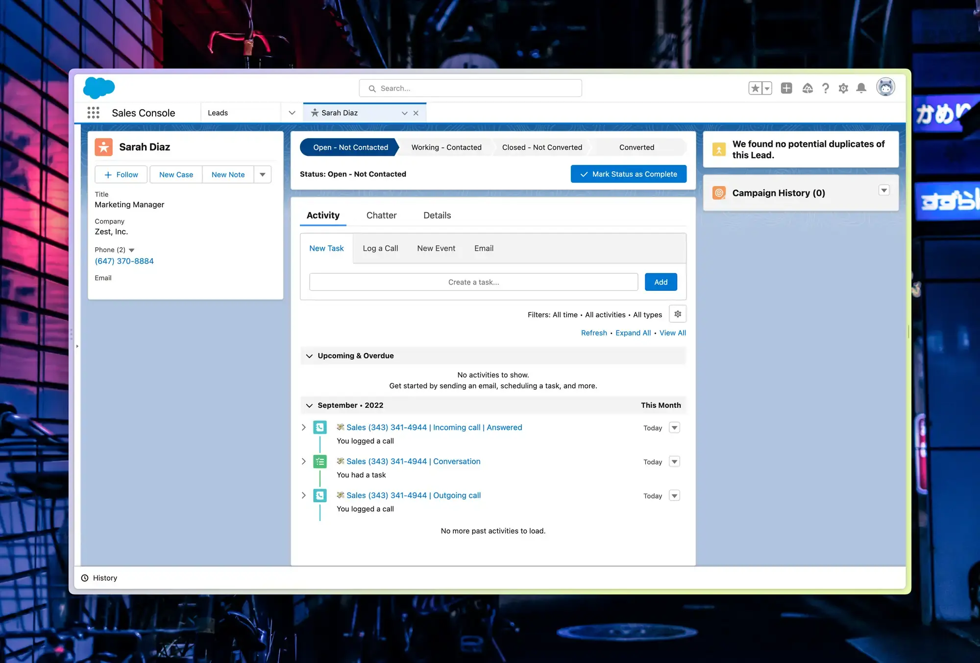 Appel Quo consigné dans Salesforce