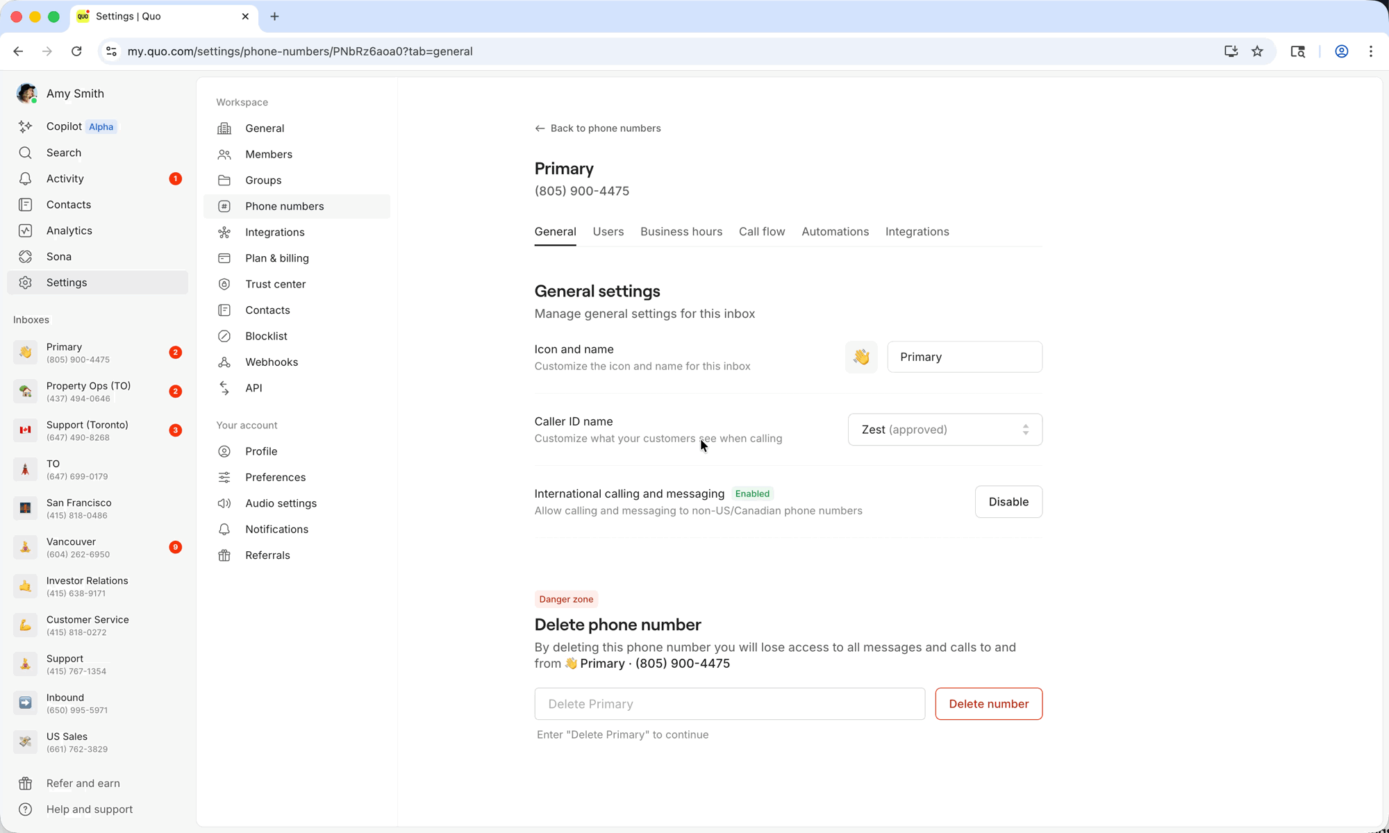 Interface du paramètre d’enregistrement automatique des appels