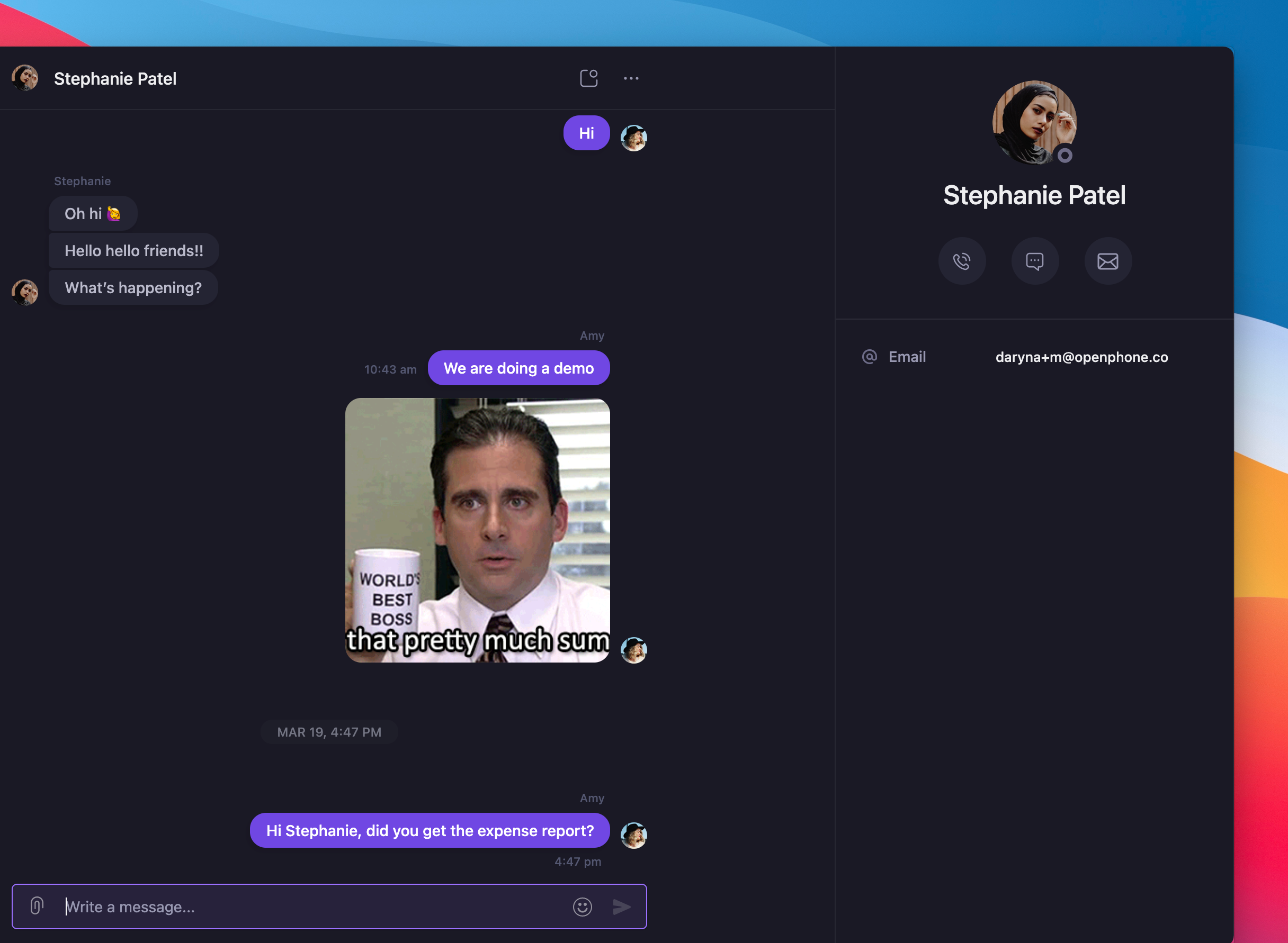 Interface de messagerie directe dans Quo