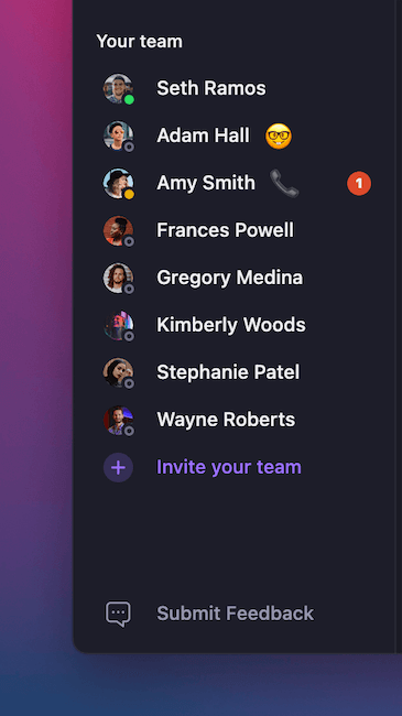 Notification de message d’équipe dans Quo