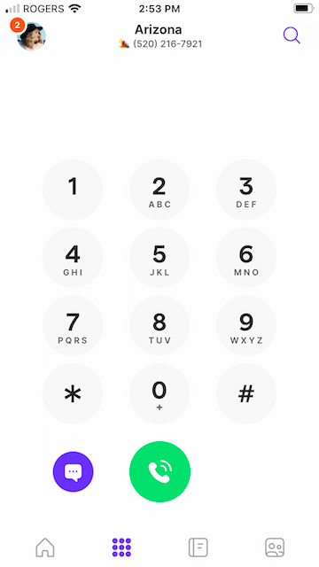 Dial pad in Quo mobile app