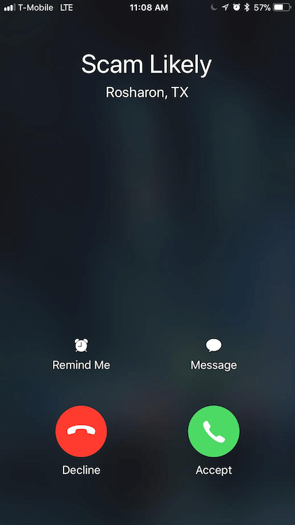 Número de teléfono que aparece como 'Scam Likely' en el dispositivo del destinatario