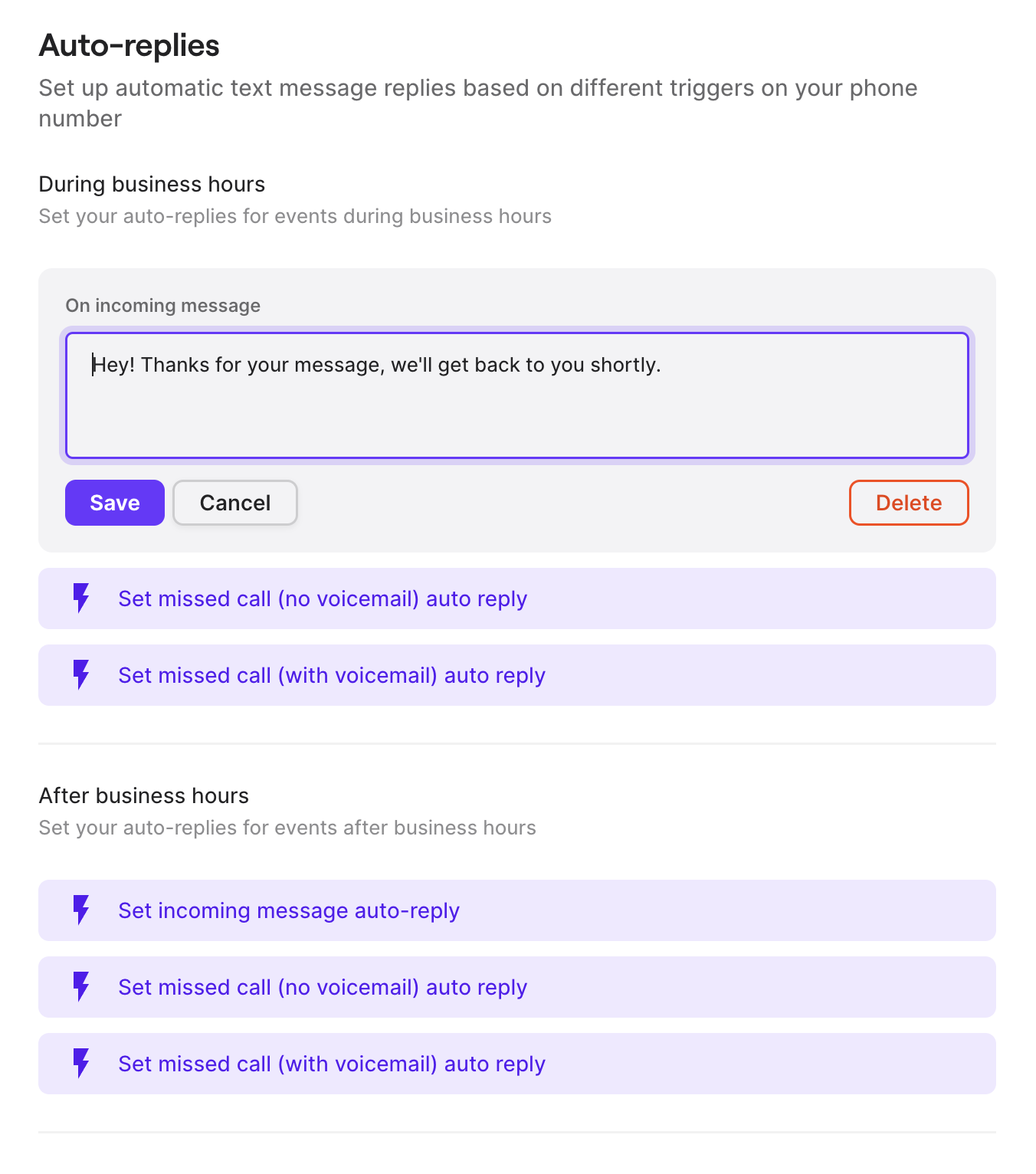 Deleting auto-replies interface