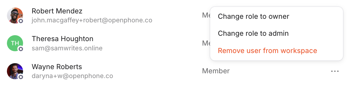 Interfaz para eliminar miembros del equipo