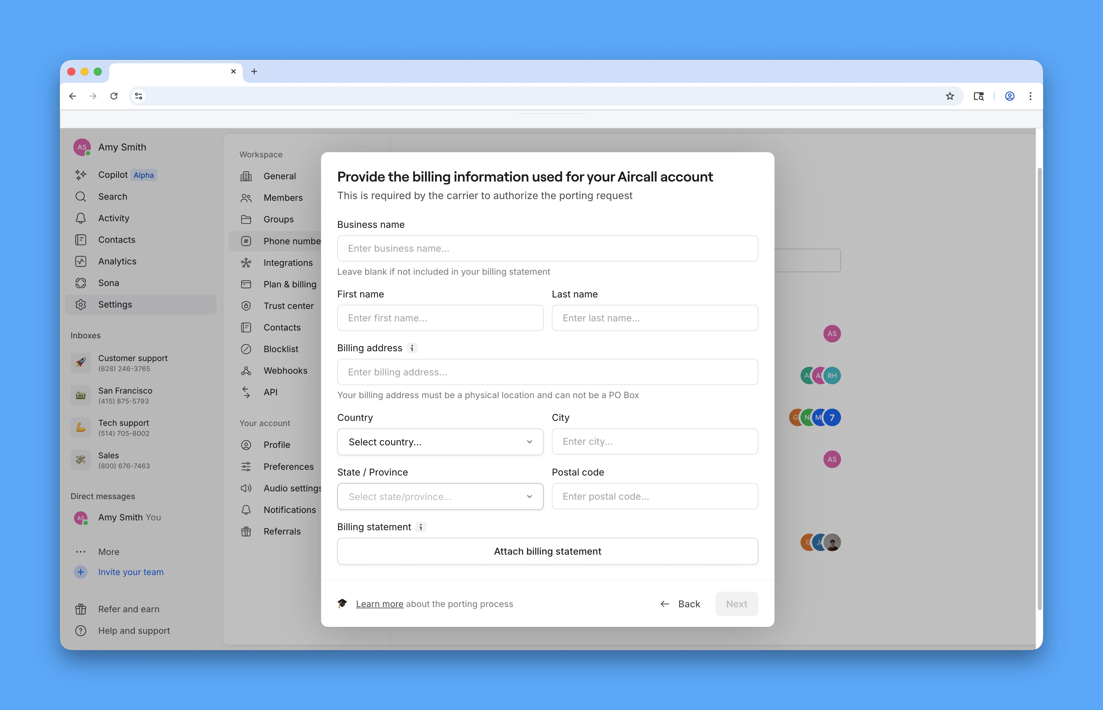 Provide billing information