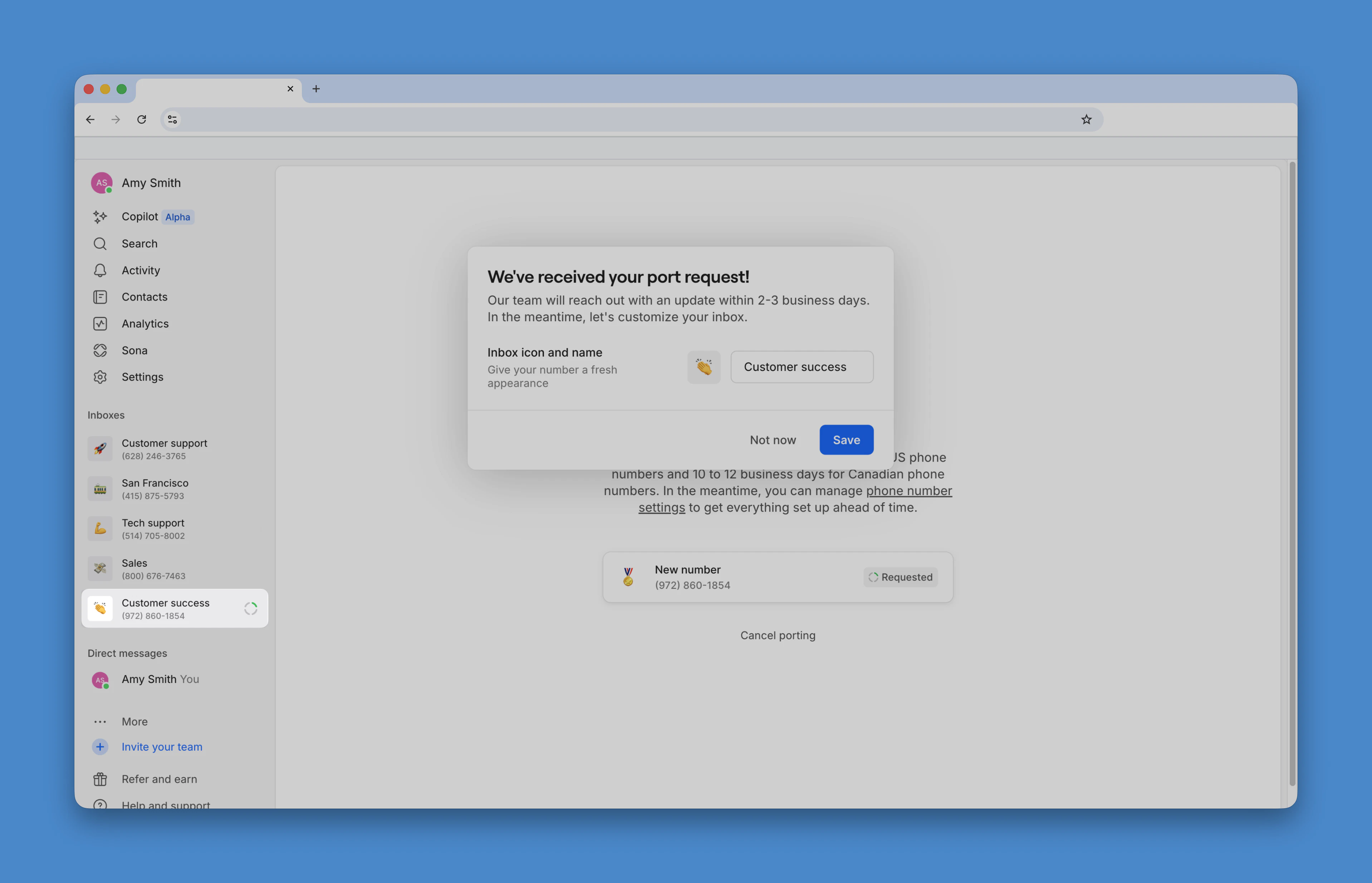 Check porting status in app