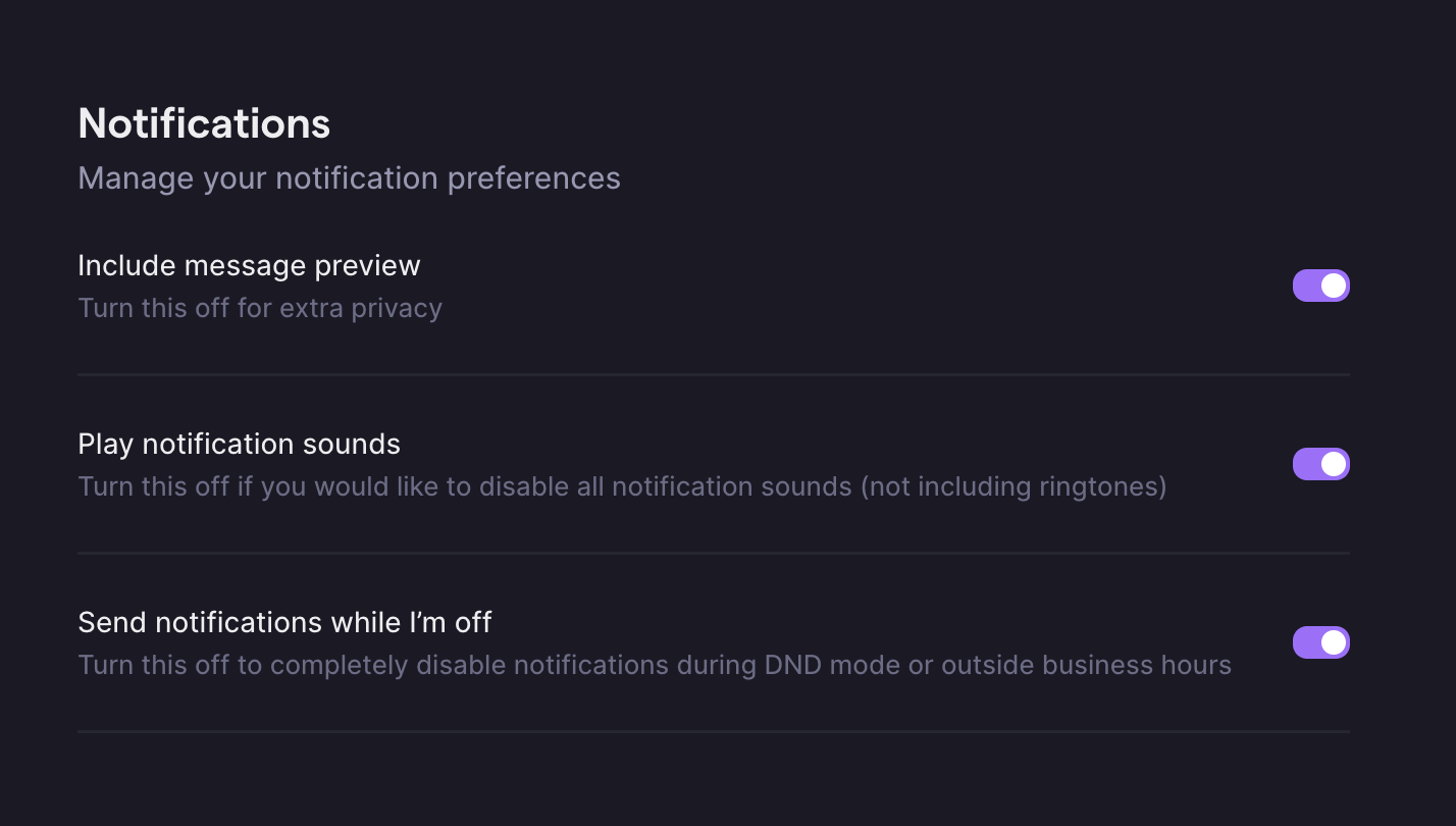 Silent notification settings