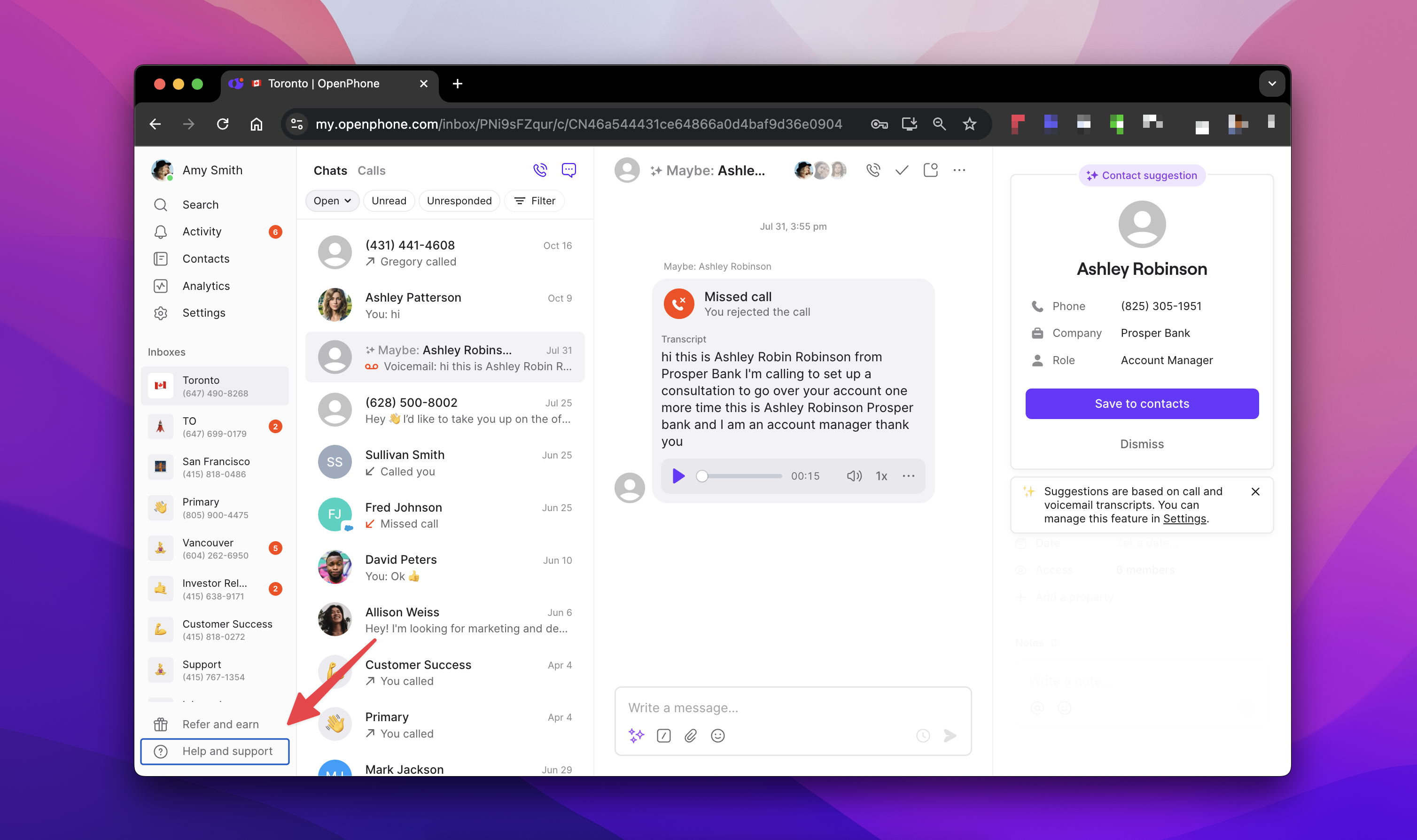 Abre el menú Help and Support