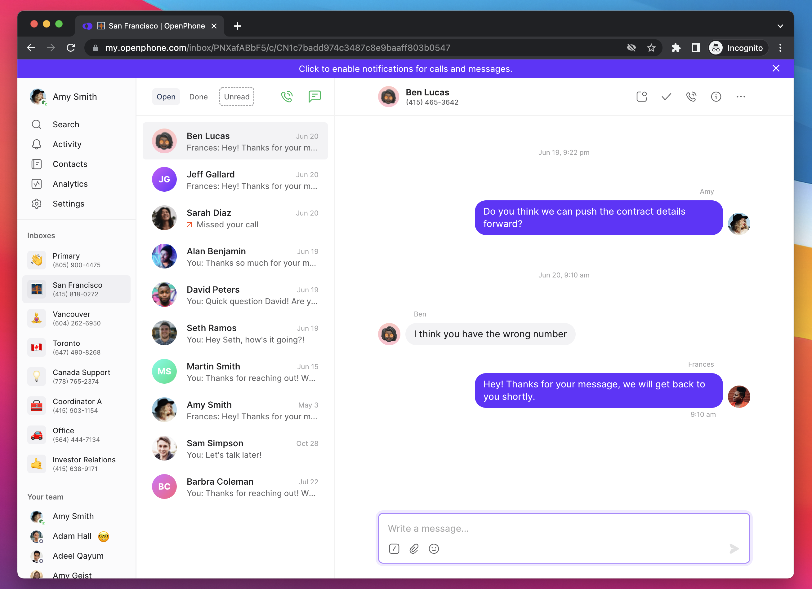 Demande d’autorisation de notifications de Quo