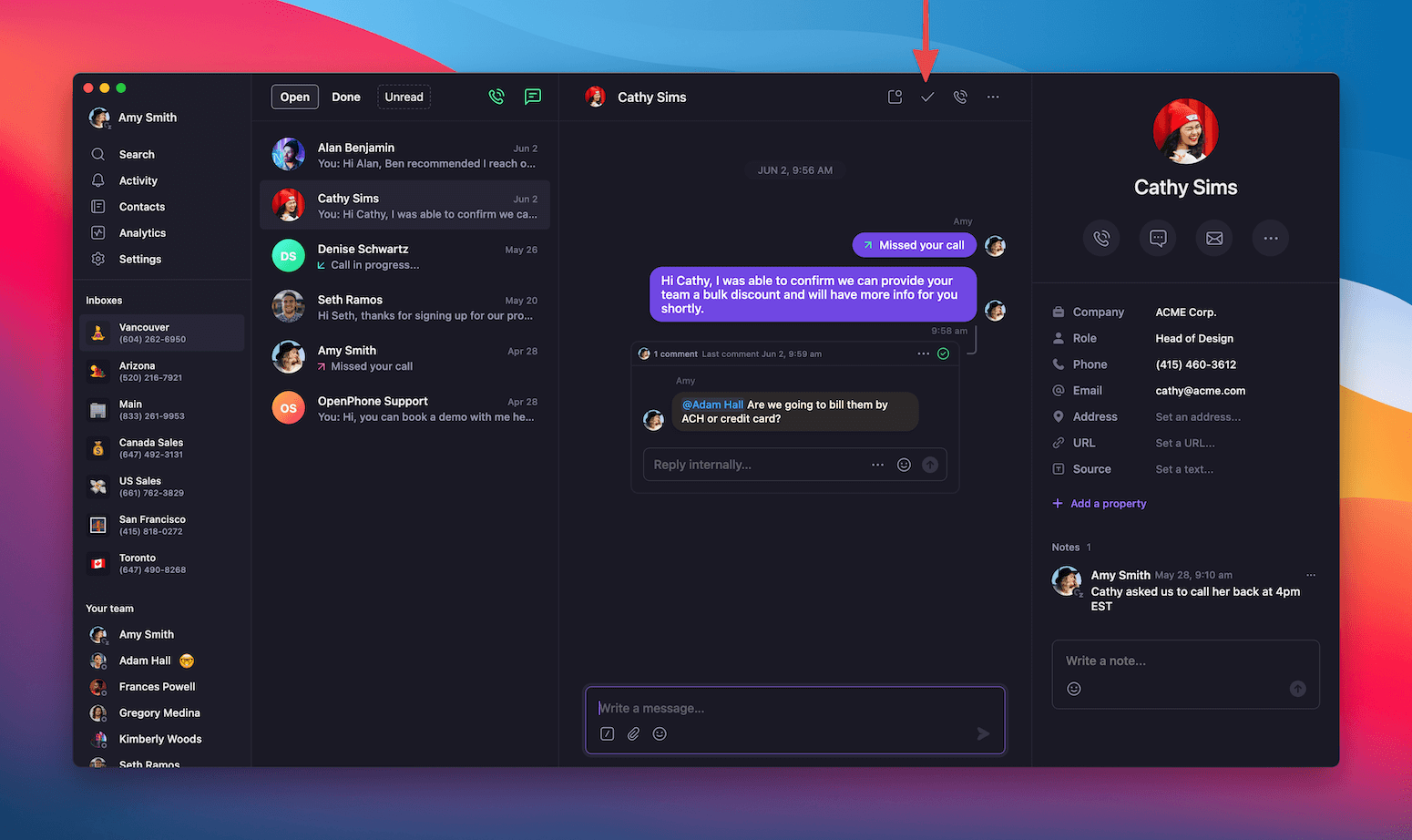 Marking conversations as done in web app