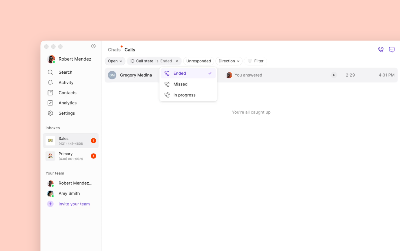 Call view filtering options