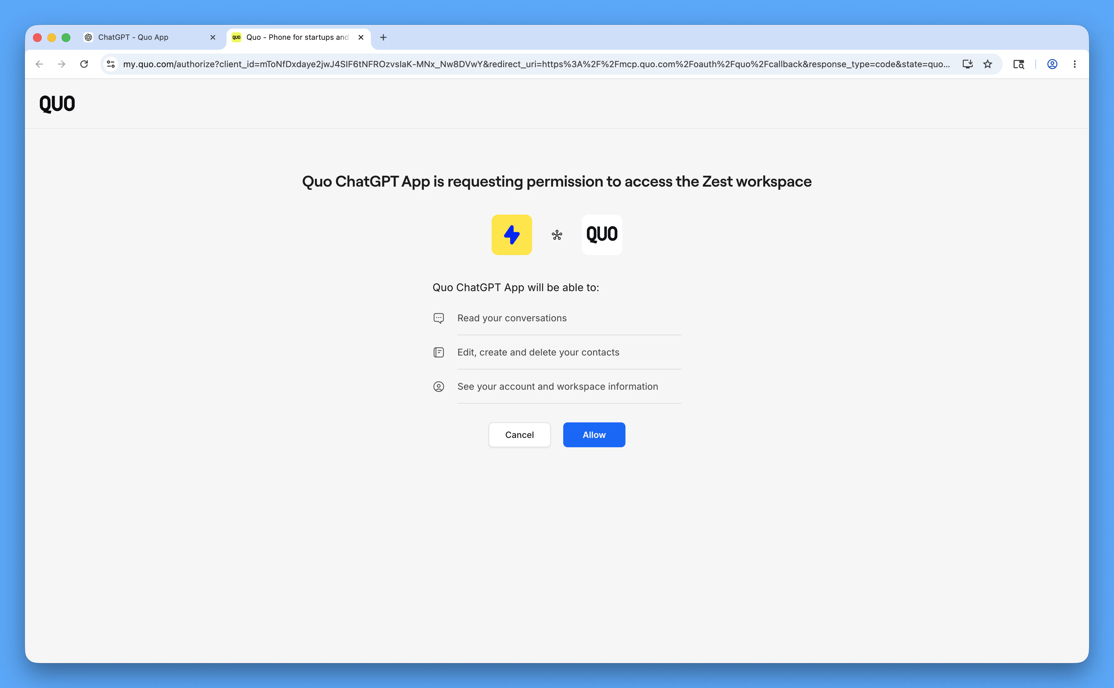 Lt Allow Connectto Quo Chat GPT Quo 05 19 2026