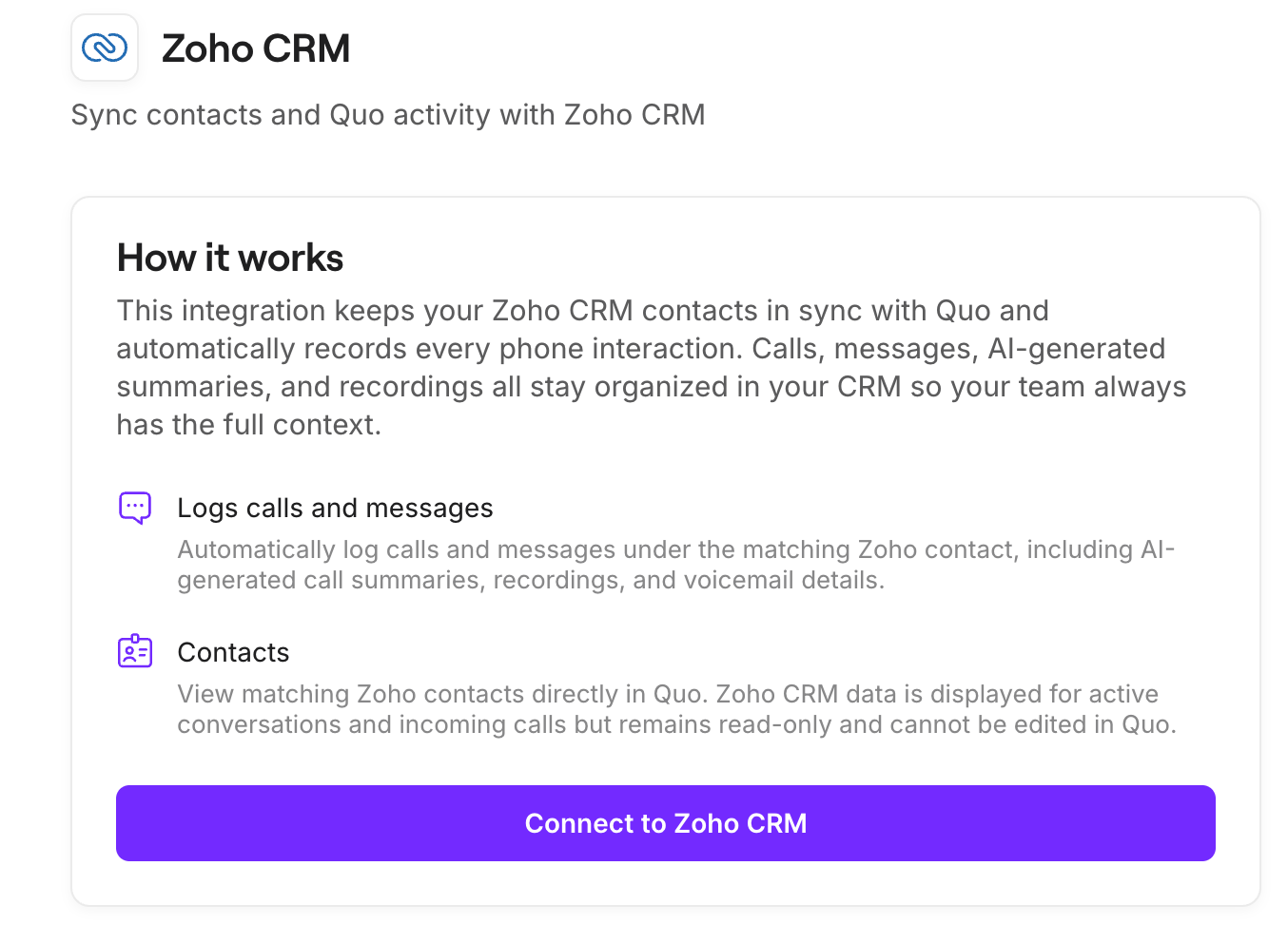 Conectar Zoho CRM con Quo