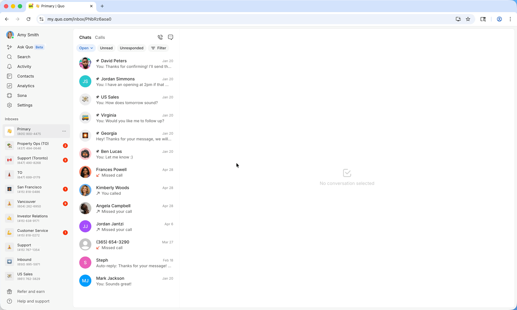 Muting a phone number in Quo web app
