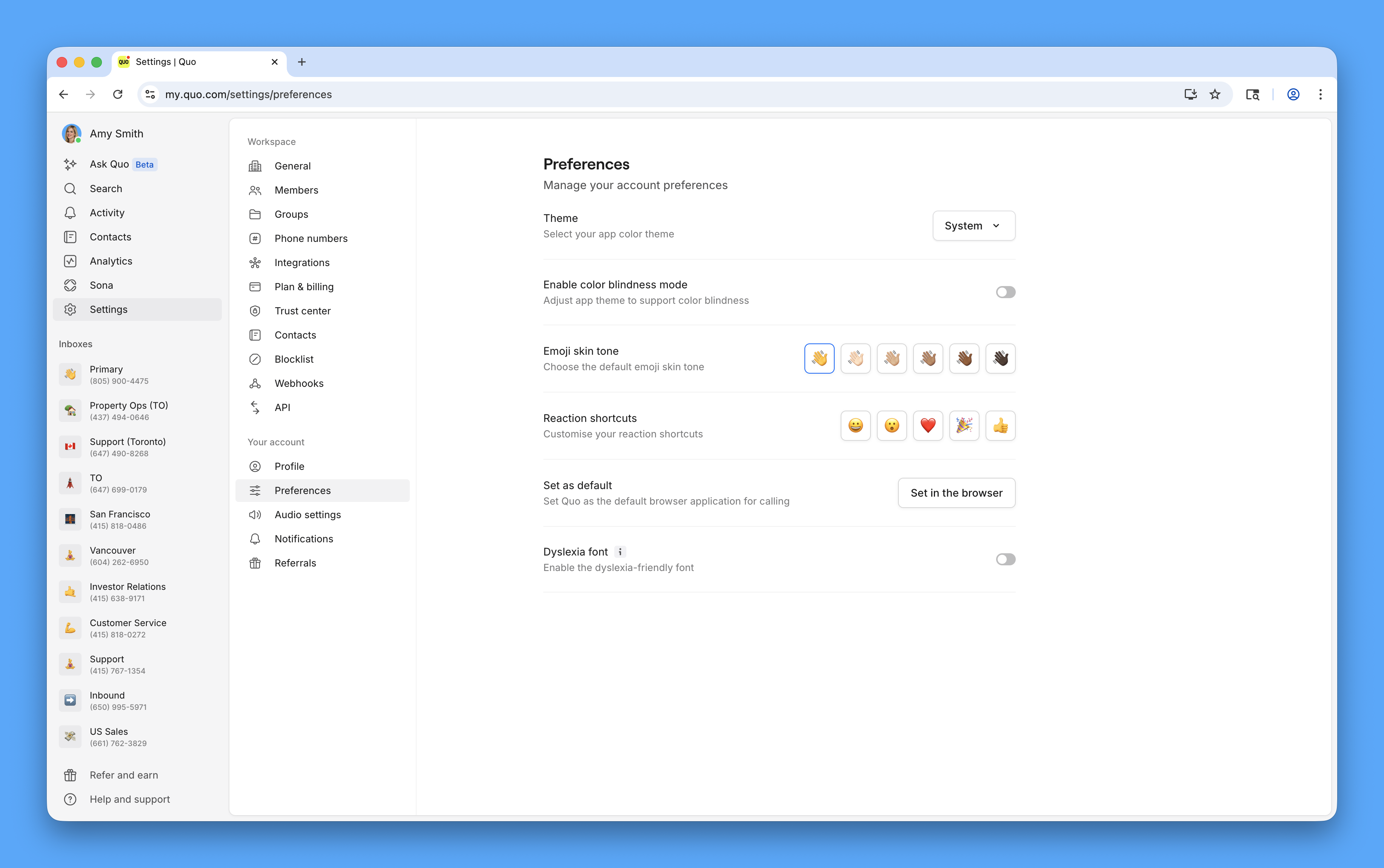 Theme selection in Quo preferences