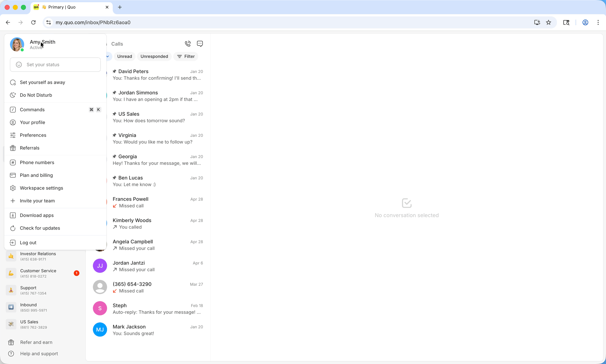 Turning on Do Not Disturb in Quo web app