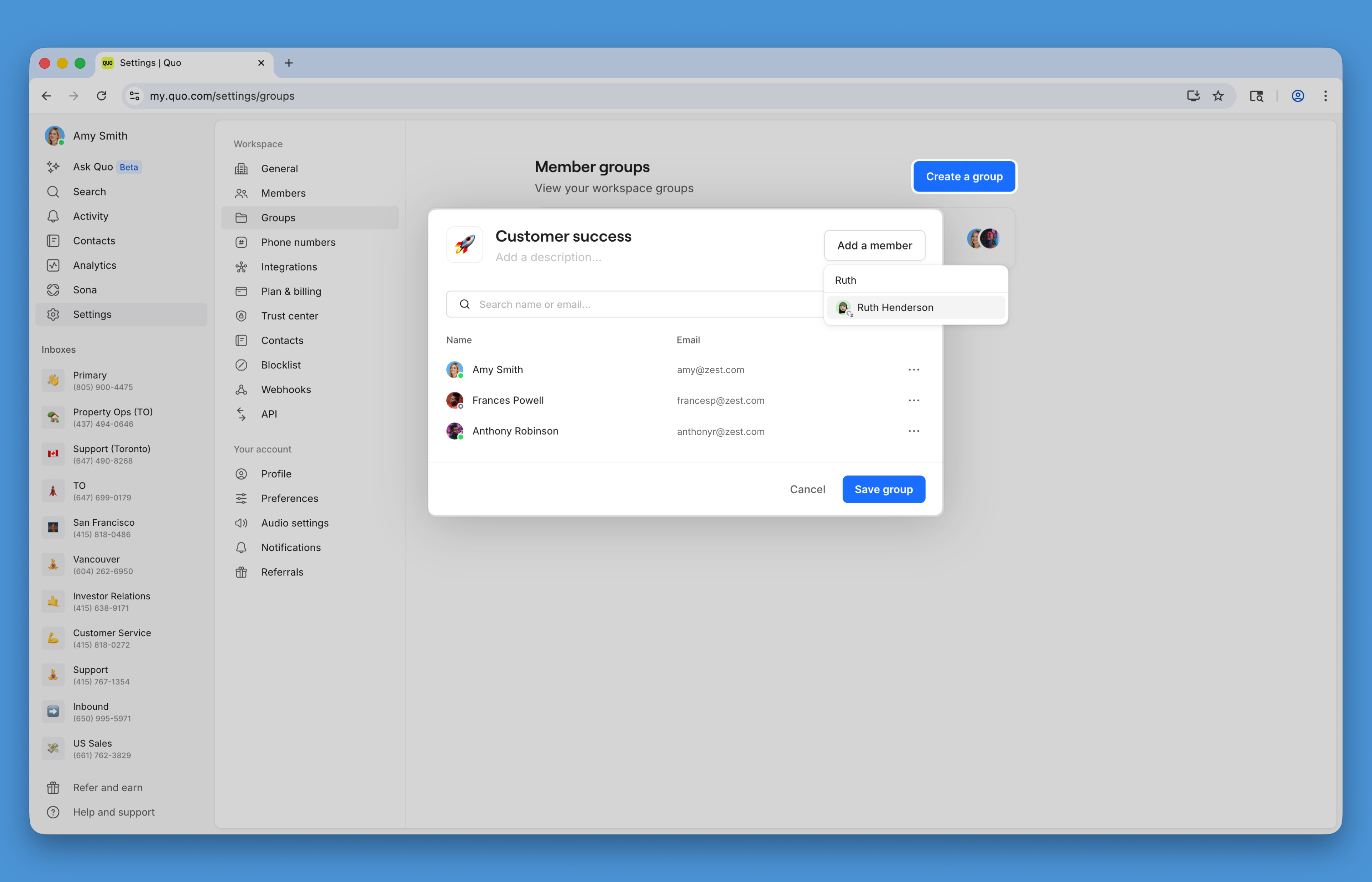 Creating a group in Quo