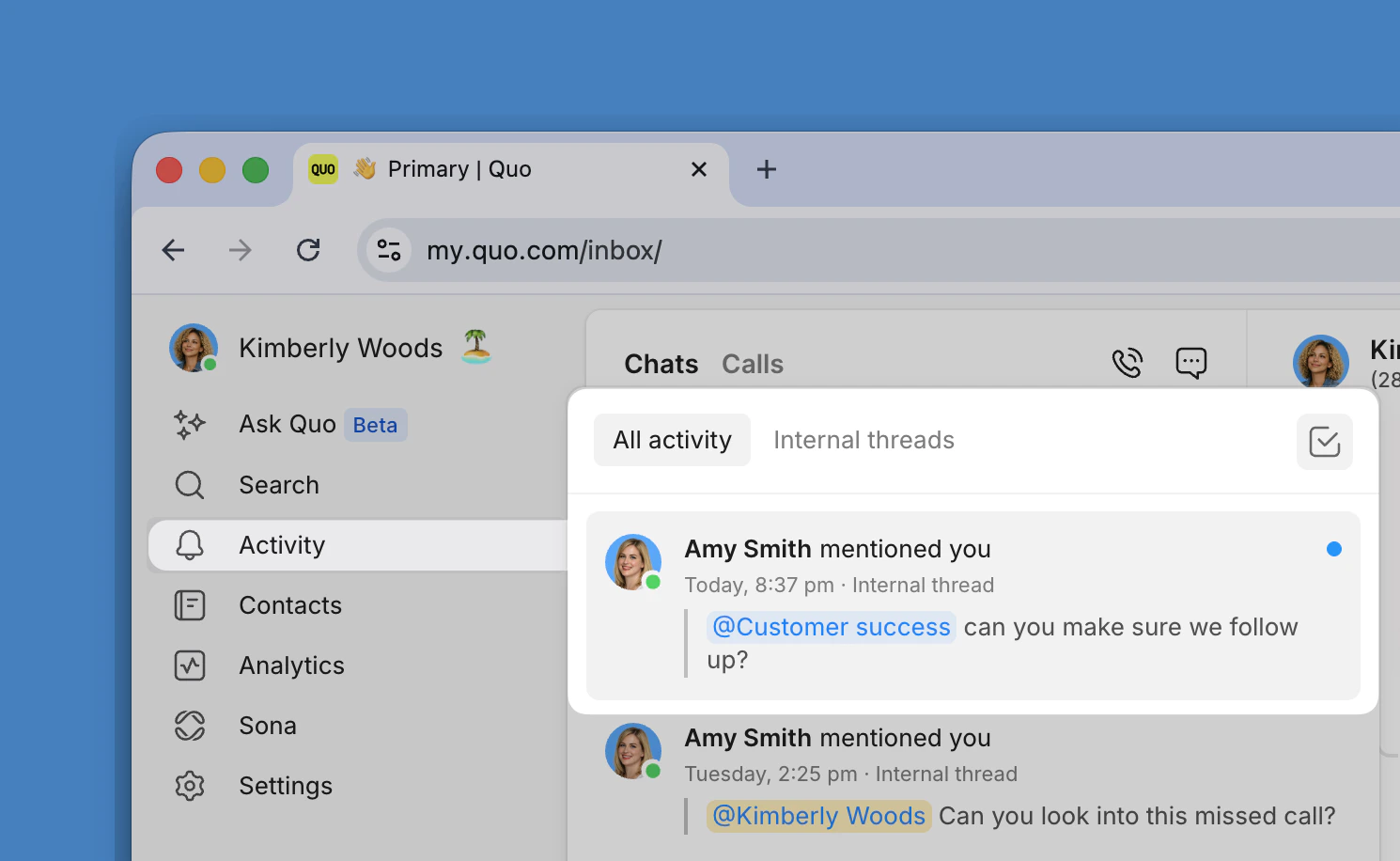 Group mention notification in activity feed