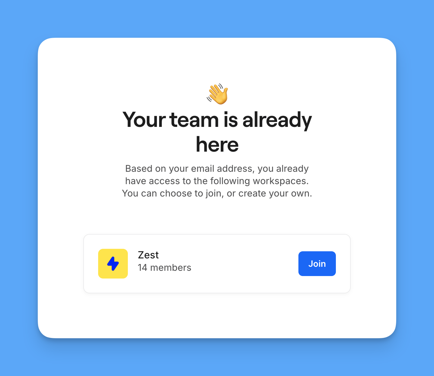 Join workspace screen for domain users