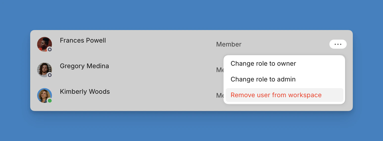 Remove team member interface