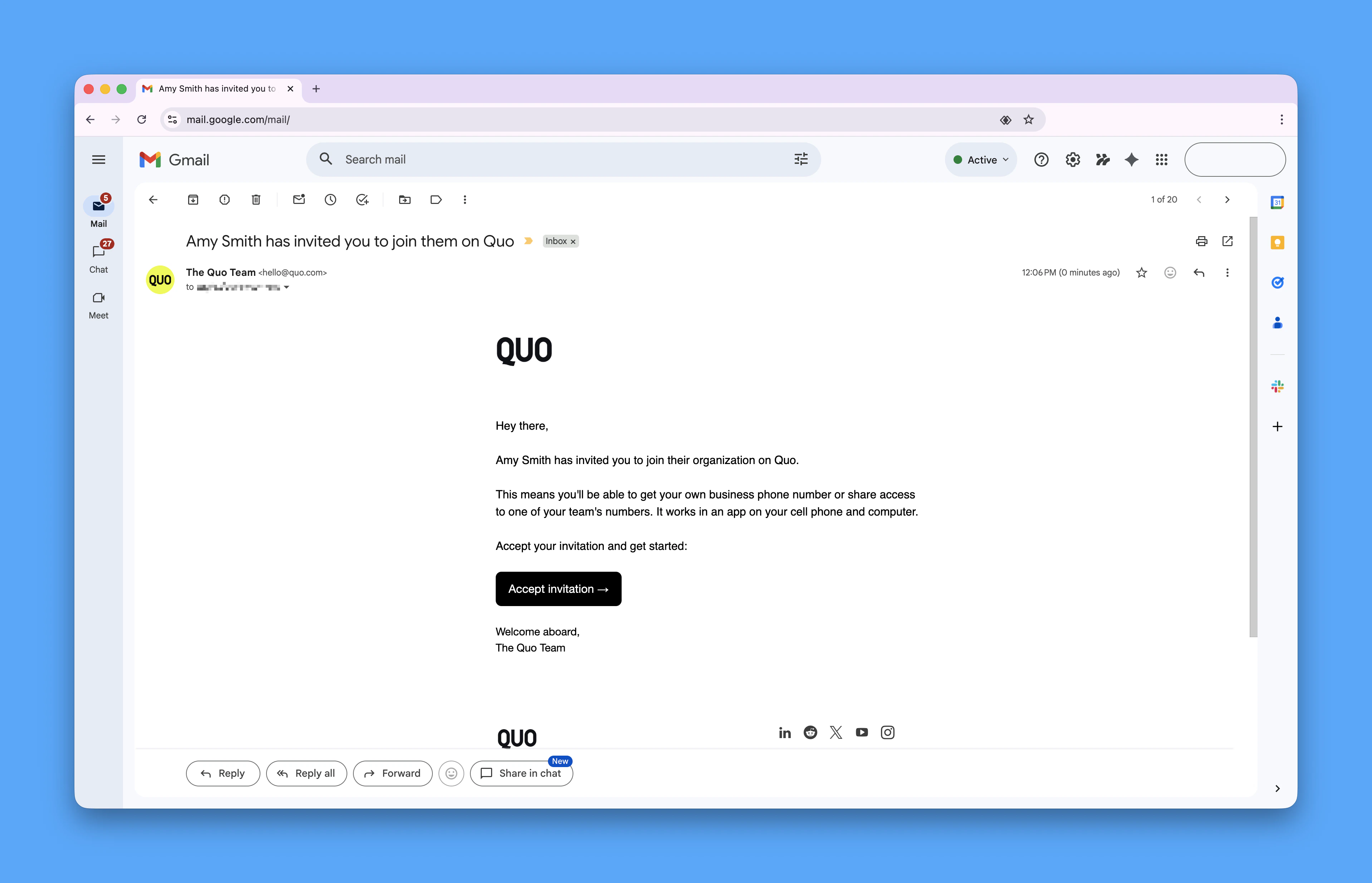Quo invitation email