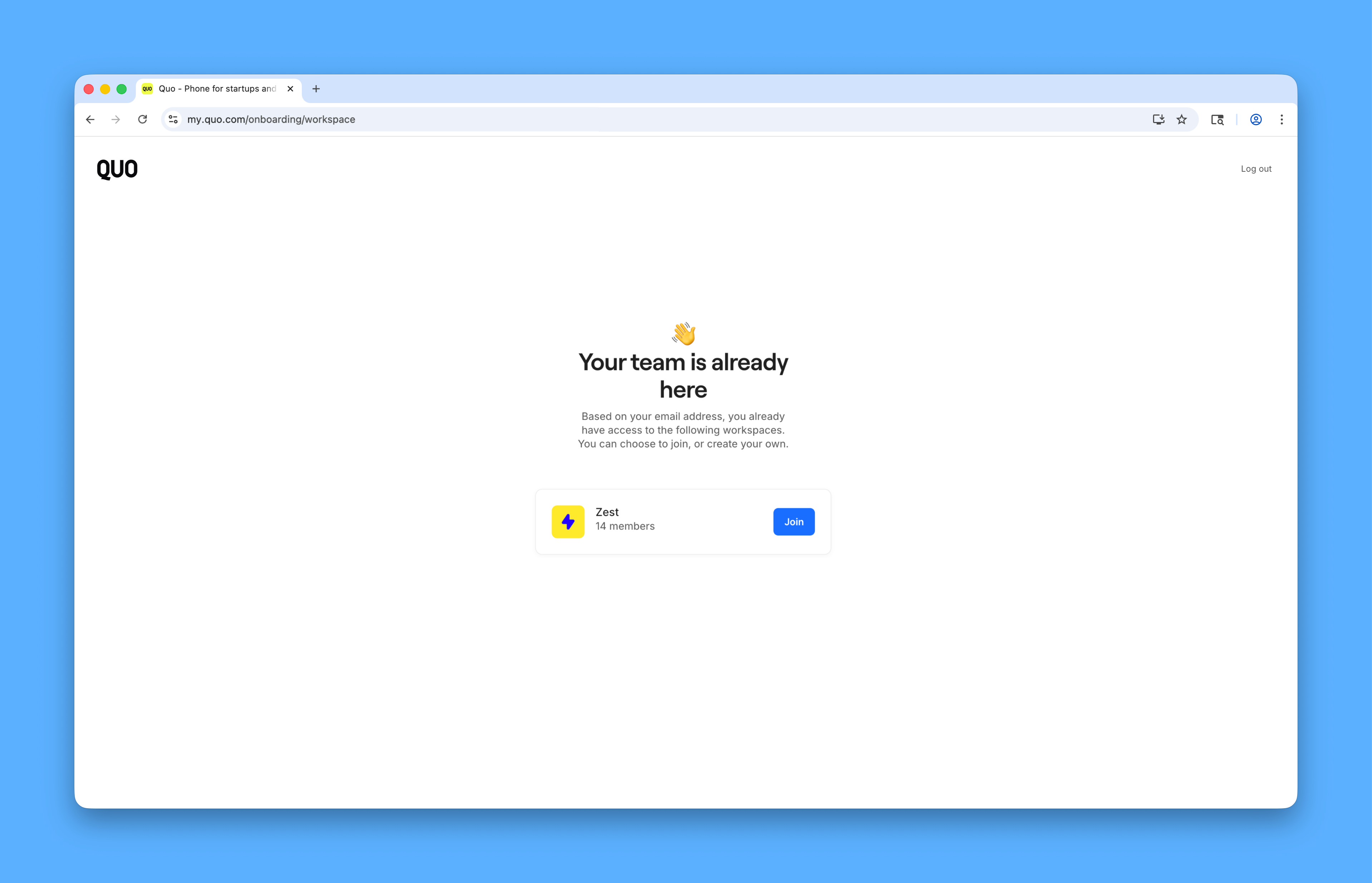 Join company workspace option