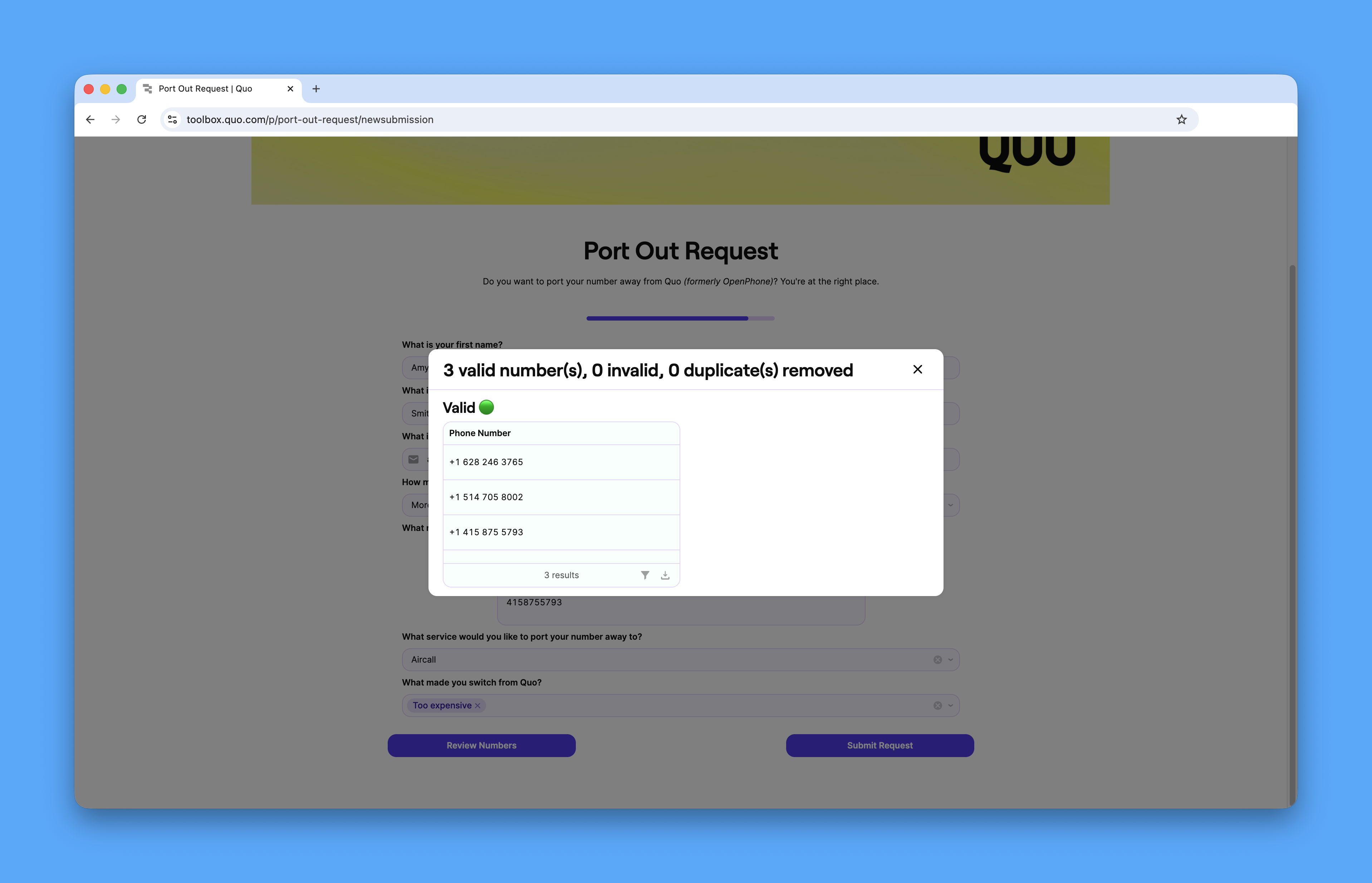 Review numbers being ported out