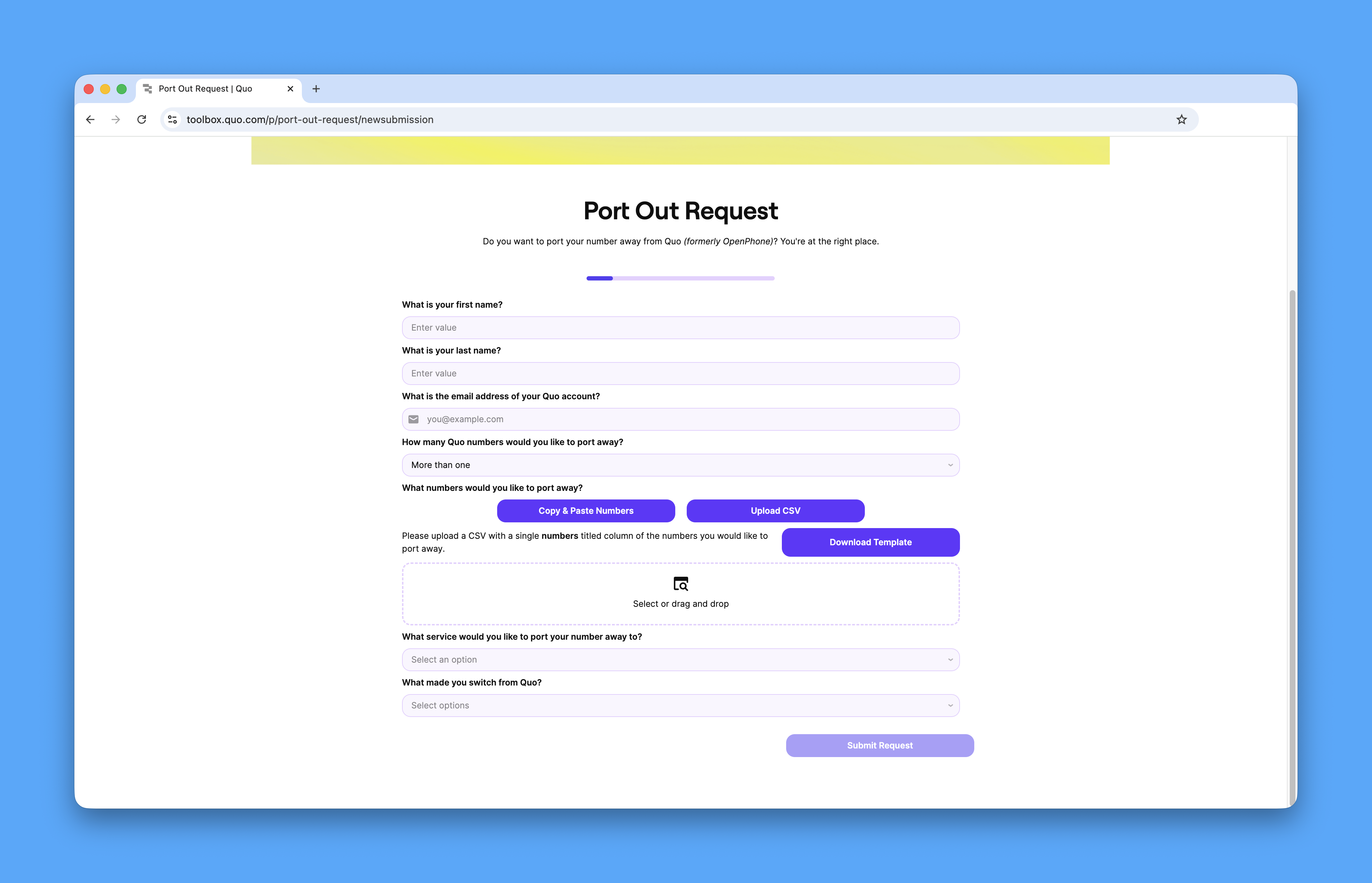 Upload numbers to port out