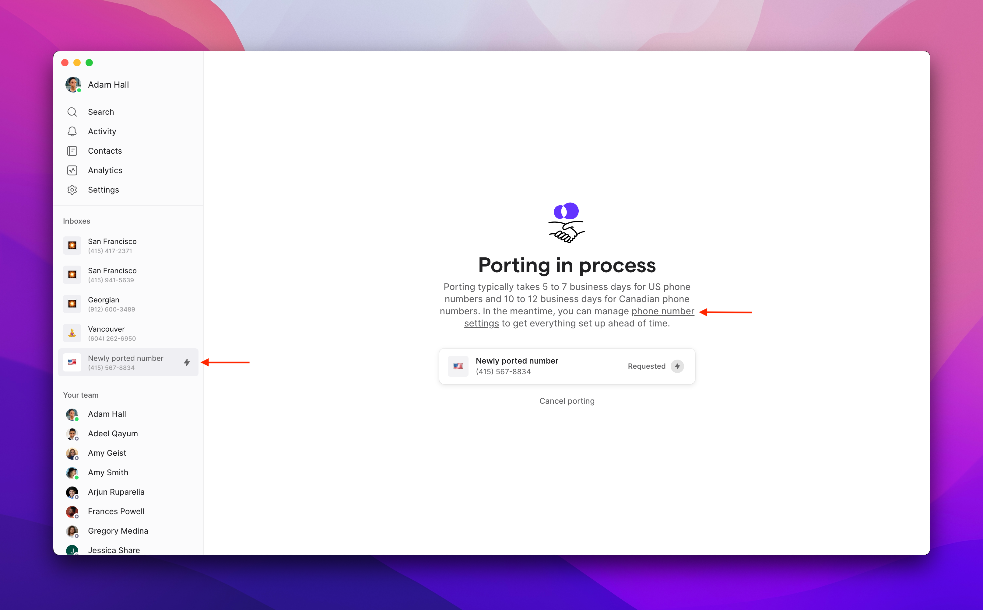 Customize settings during porting