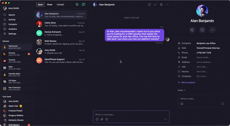 Agregar un comentario interno desde Quo, anteriormente la app de escritorio de OpenPhone