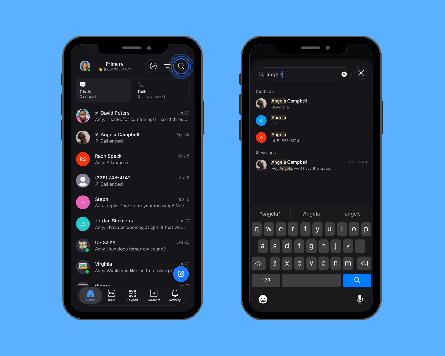 Trouver et envoyer des messages aux contacts sur mobile